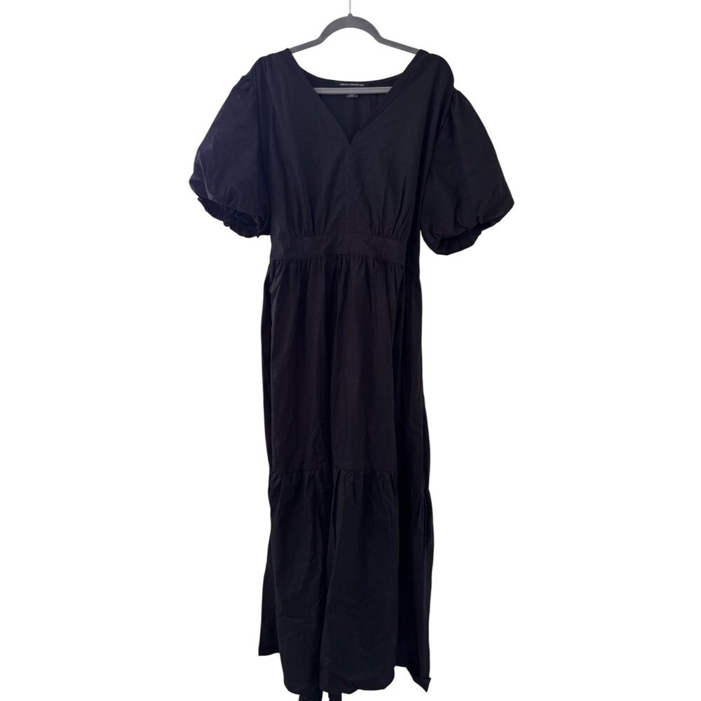 French Connection Black Puff Sleeve V-Neck Maxi Dress XXL Cotton Blend NWOT - Picture 10 of 13